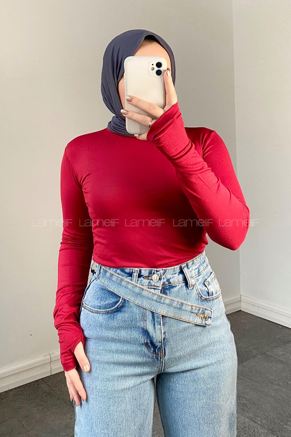 Lamelif Eldiven Detaylı Body Kırmızı