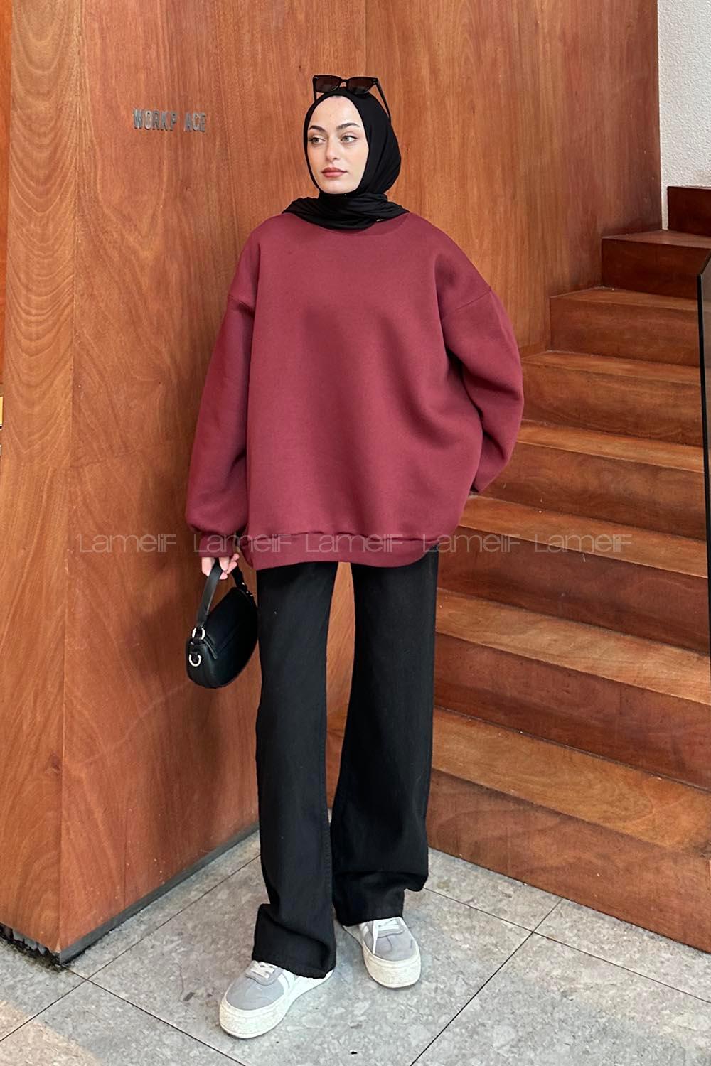 Lamelif Oversize Sweatshirt Bordo