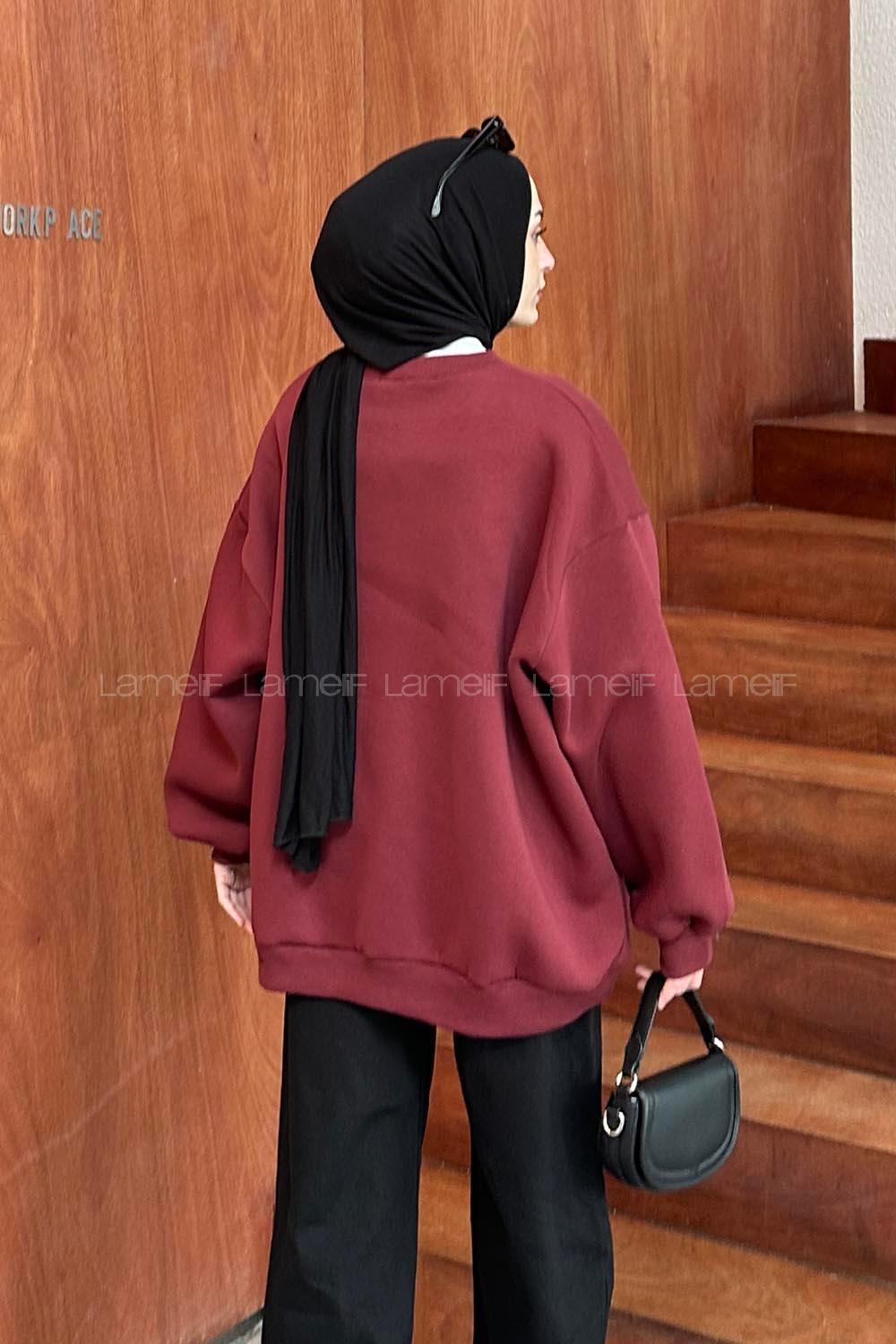Lamelif Oversize Sweatshirt Bordo