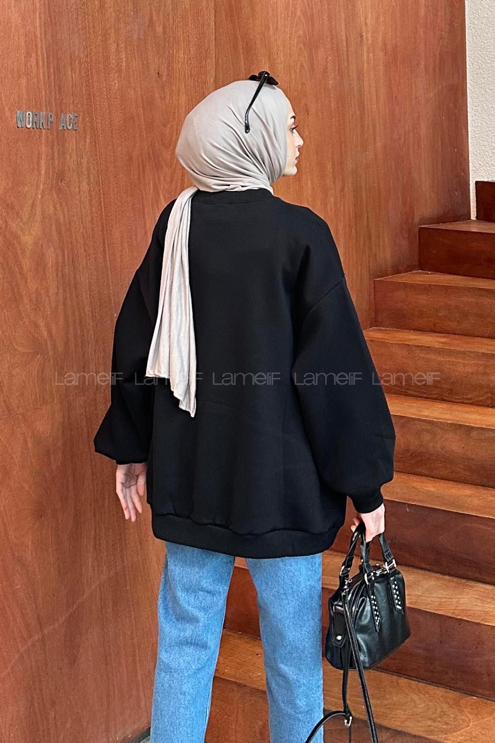 Lamelif Oversize Sweatshirt Siyah