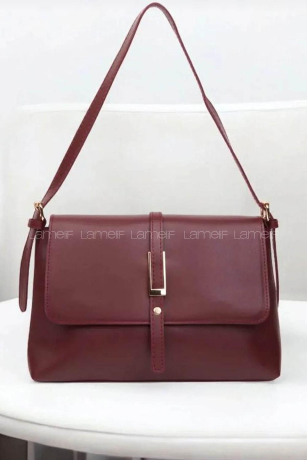 Lame Luxury Gold  Detaylı Kadın Çanta Bordo