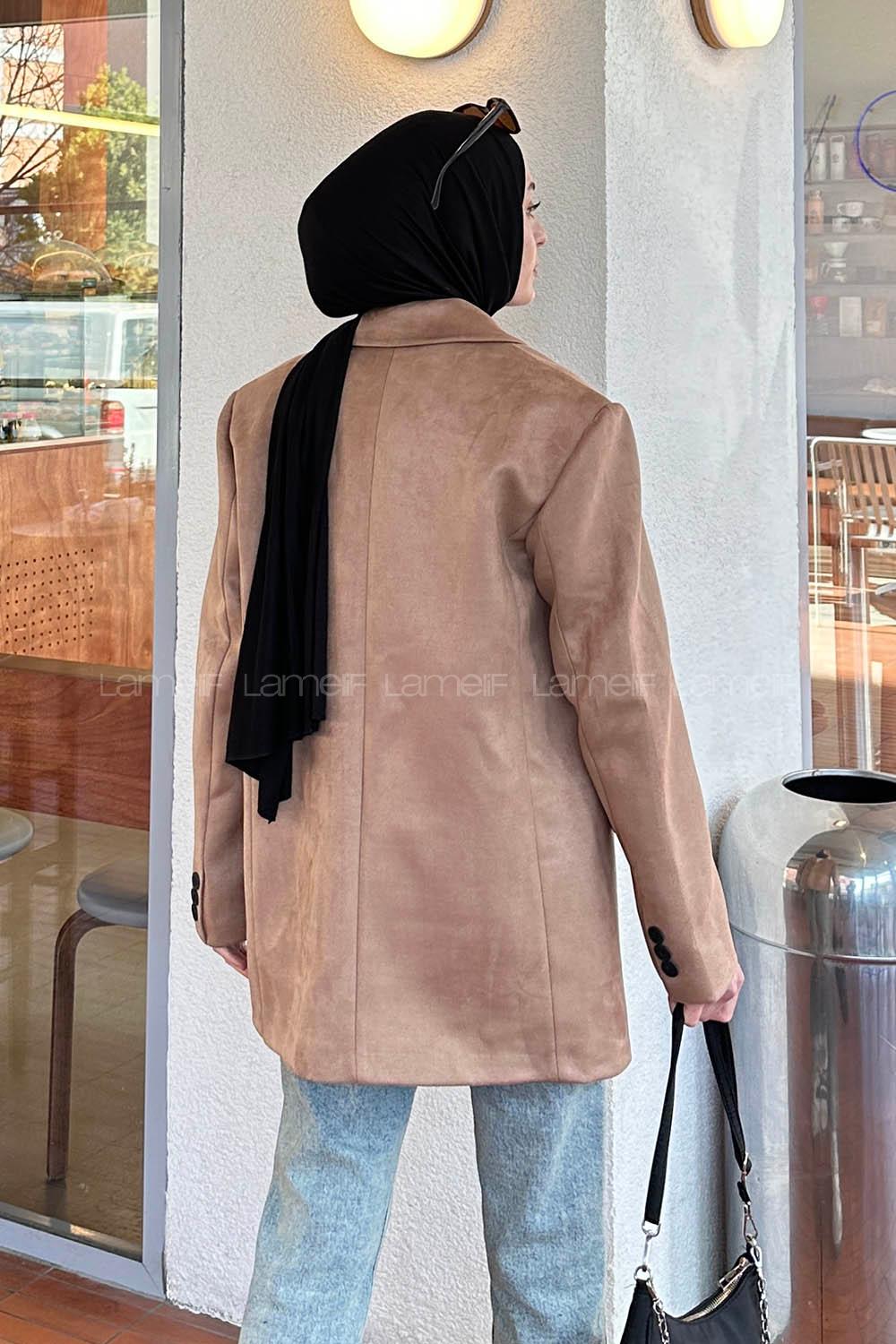 Lamelif Kapak Cep Suet Blazer Ceket Soft Kahve