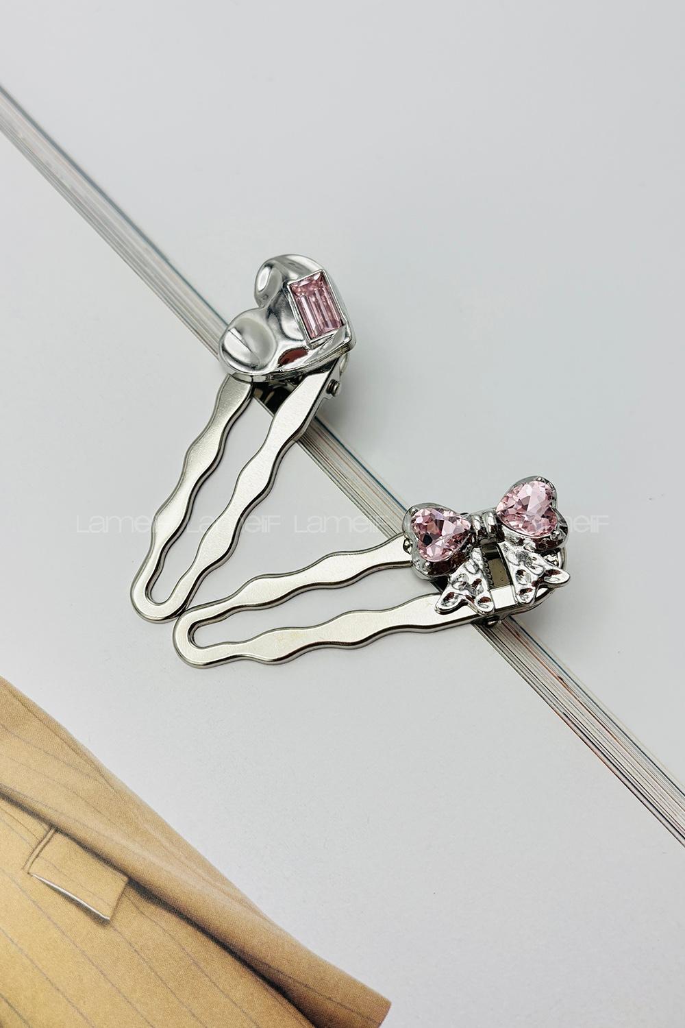 Lamelif  2 li Set Taşlı Kurdele ve Kalp Toka