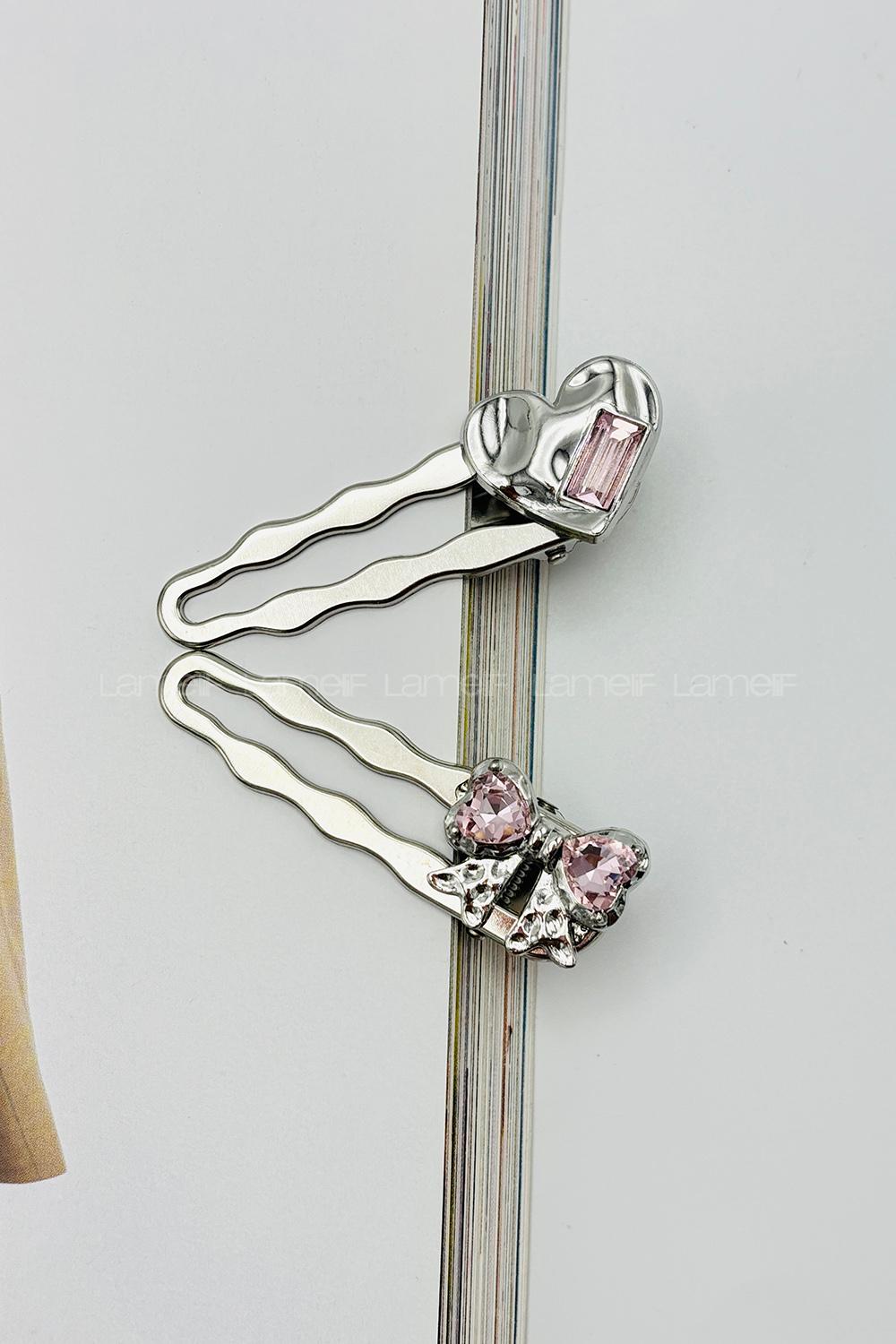 Lamelif  2 li Set Taşlı Kurdele ve Kalp Toka