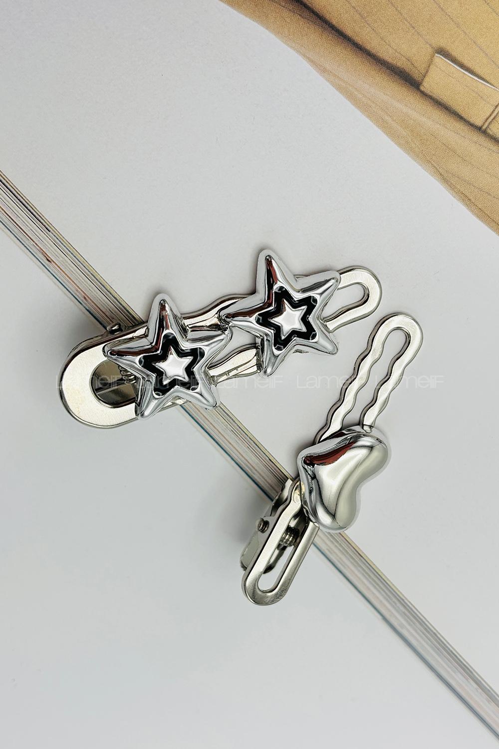 Lamelif  2 li Set Taşlı Yıldız ve Kalp Toka