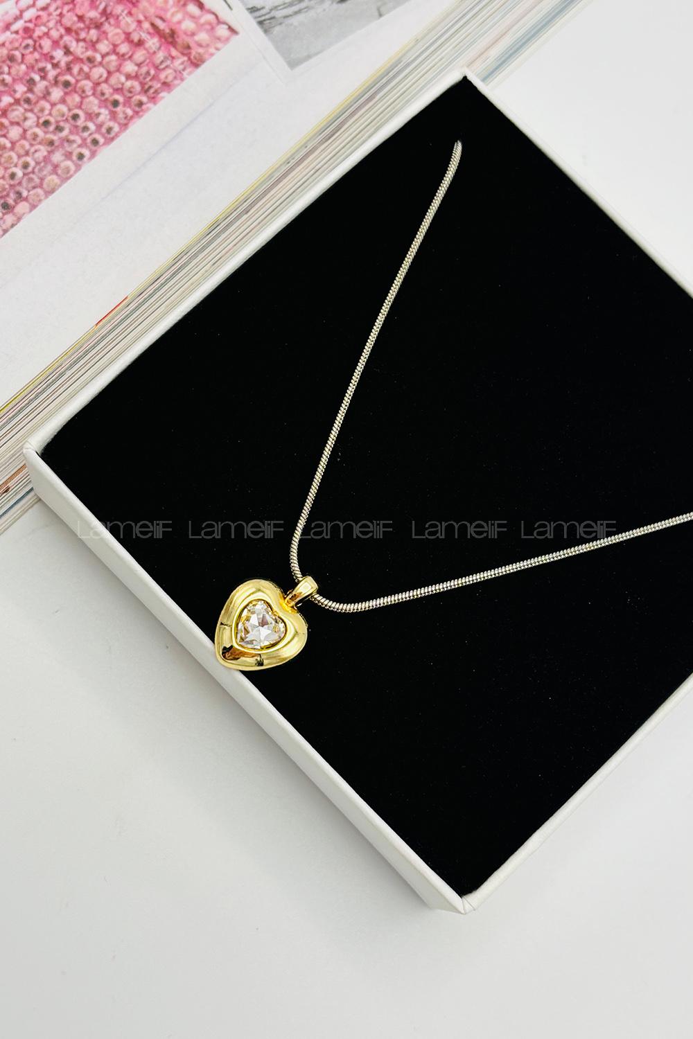 Lamelif Gold Kristal Taşlı Kalp Kolye