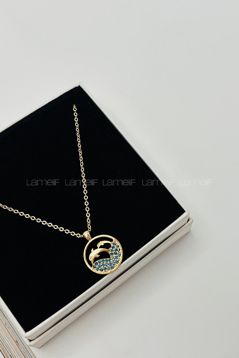 Lamelif Gold Zirkon Taşlı Balık Kolye