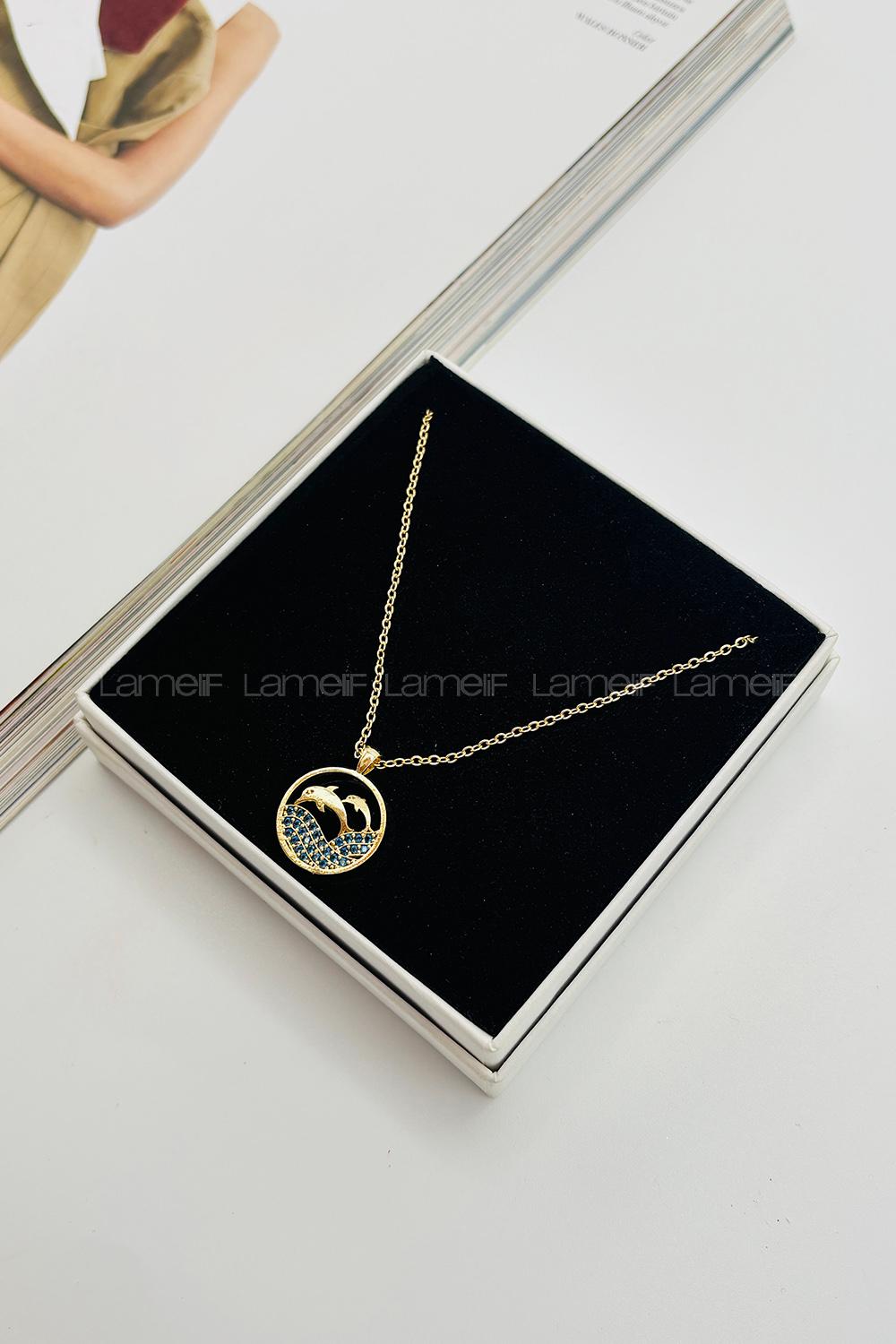 Lamelif Gold Zirkon Taşlı Balık Kolye