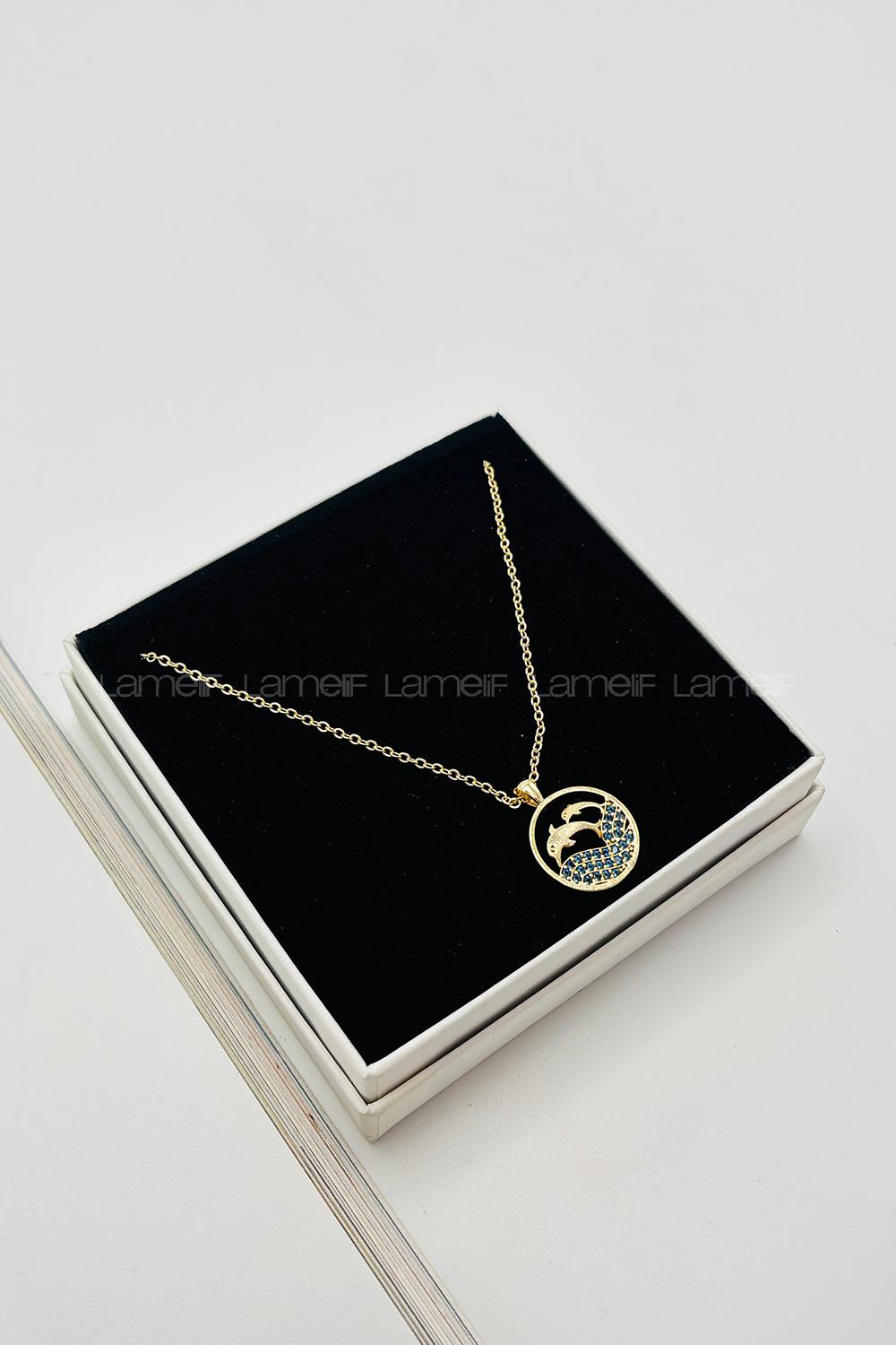 Lamelif Gold Zirkon Taşlı Balık Kolye