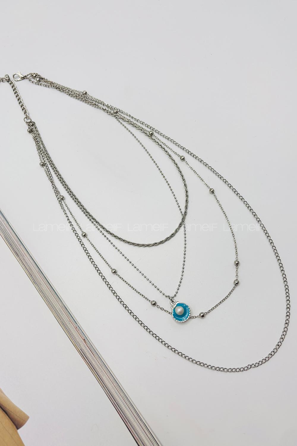 Lamelif Gümüş 4lü İstiridye Charmlı Kolye