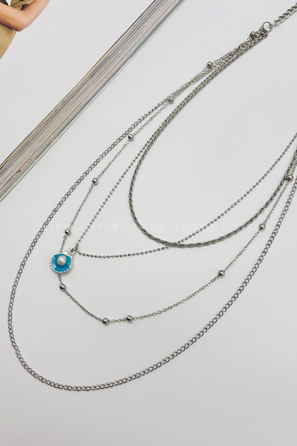 Lamelif Gümüş 4lü İstiridye Charmlı Kolye