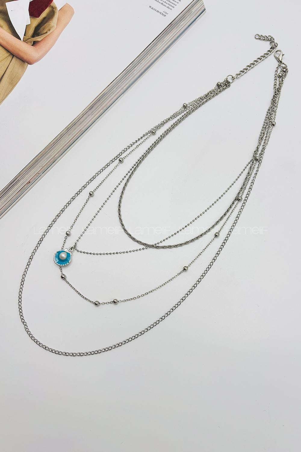 Lamelif Gümüş 4lü İstiridye Charmlı Kolye