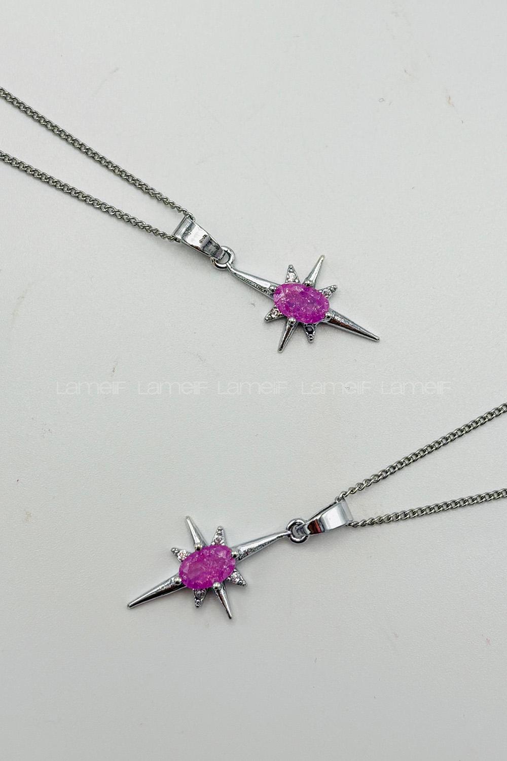 Lamelif Gümüş Kristal Taşlı Zirkon Pembe Kuzey Yıldız Kolye