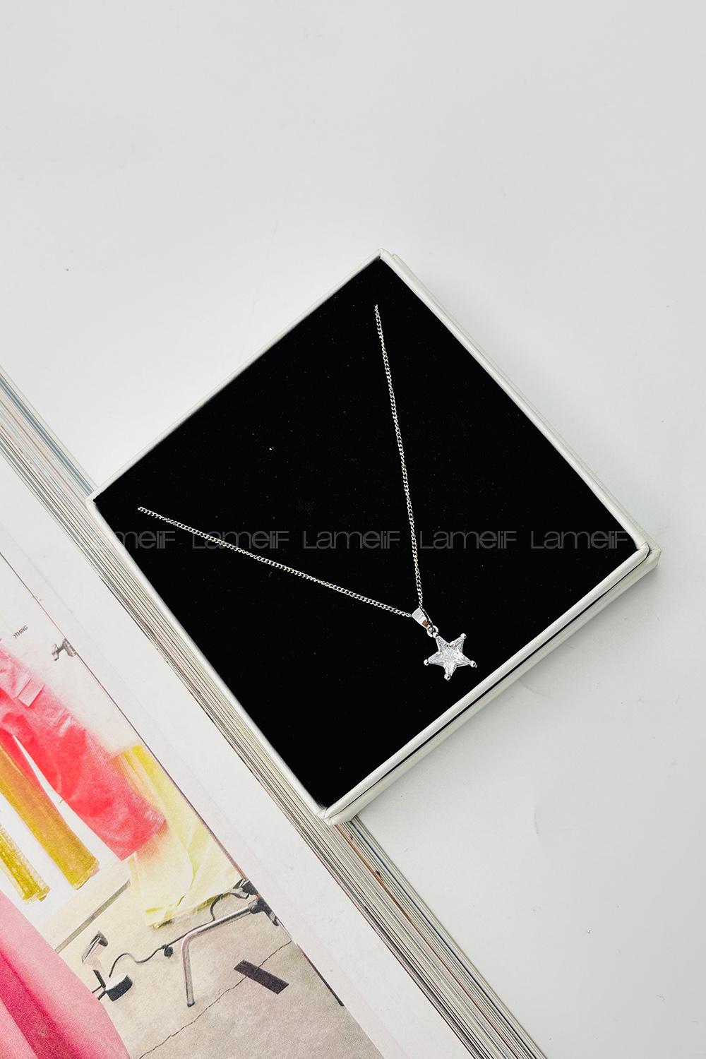 Lamelif Gümüş Kristal Taşlı Zirkon Yıldız Kolye