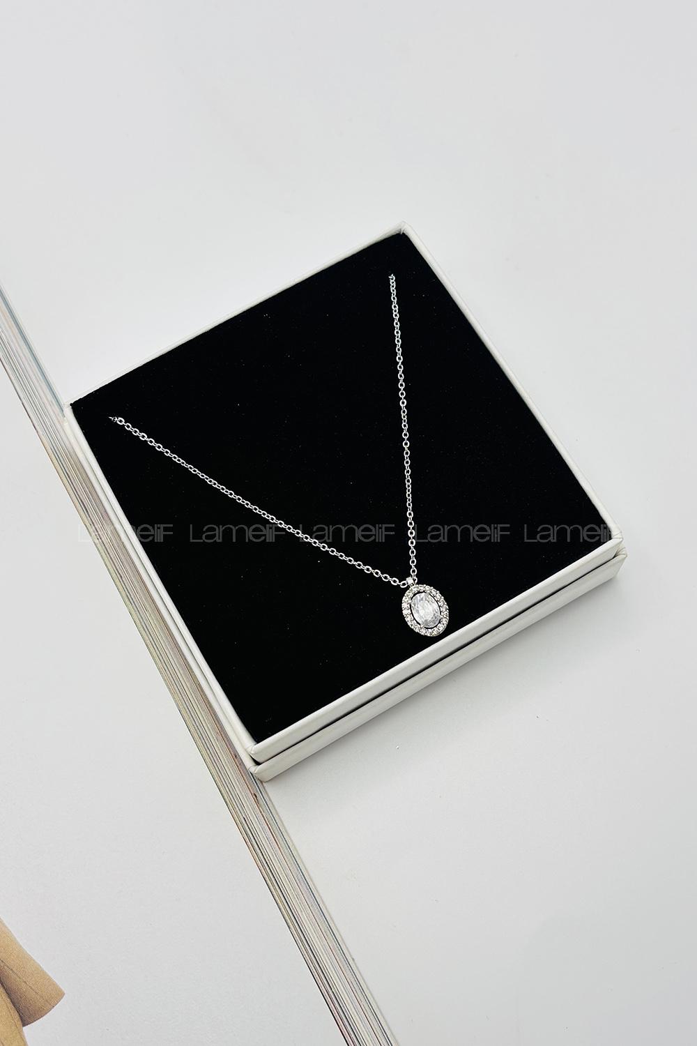 Lamelif Gümüş Zirkon Damla Kolye