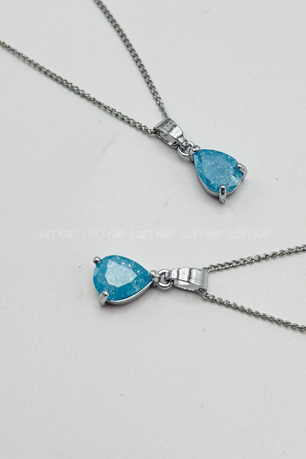 Lamelif Mavi Kristal Taşlı Zirkon Damla Kolye