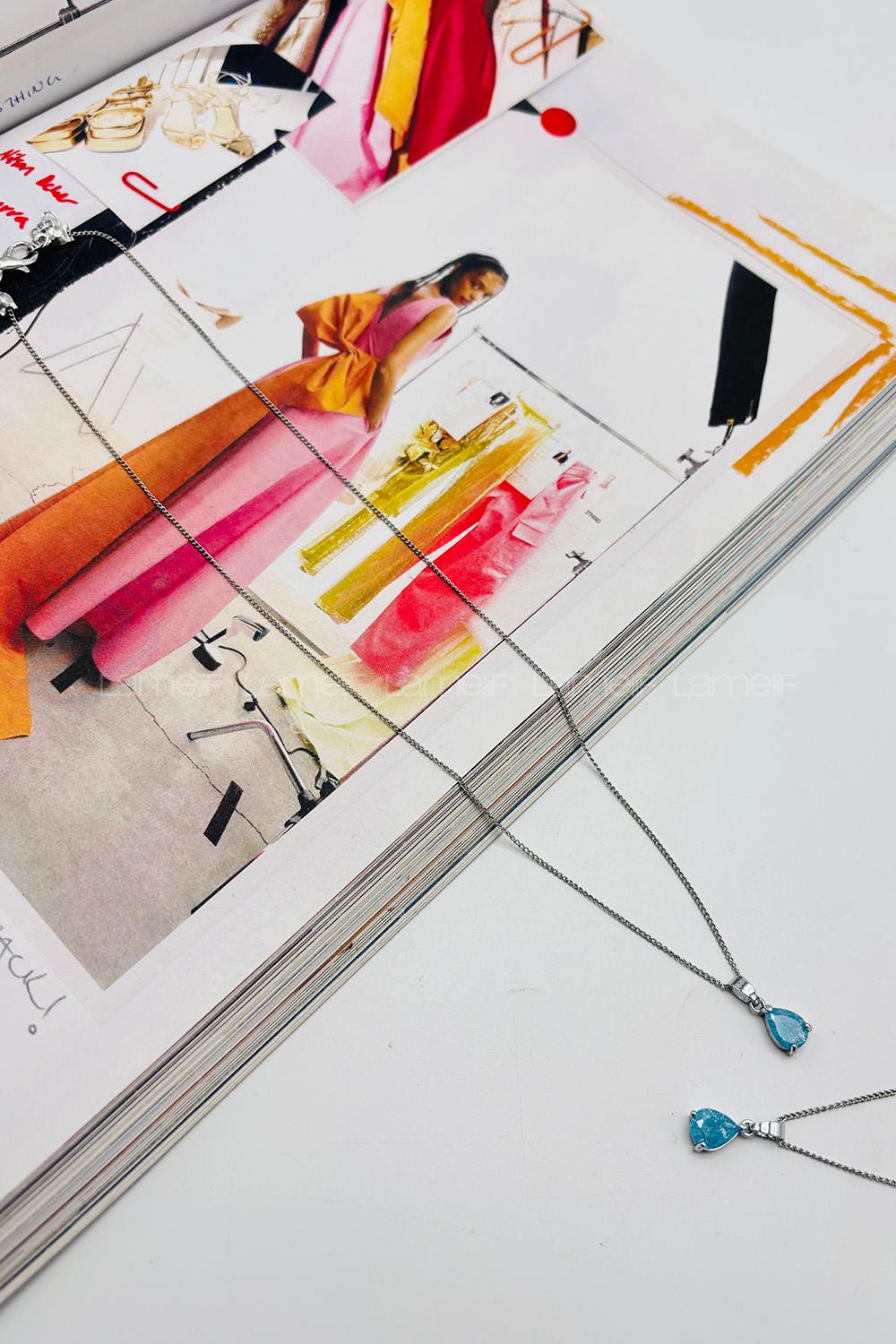 Lamelif Mavi Kristal Taşlı Zirkon Damla Kolye