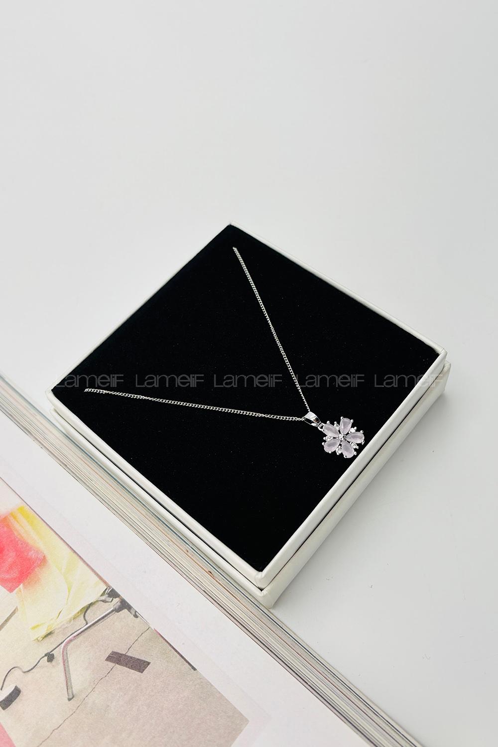 Lamelif Pudra Kristal Taşlı Zirkon Çiçek Kolye