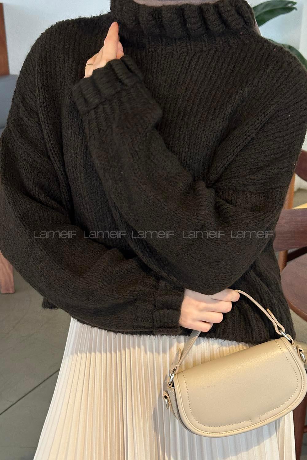 Lamelif Crop Kazak Acı Kahve