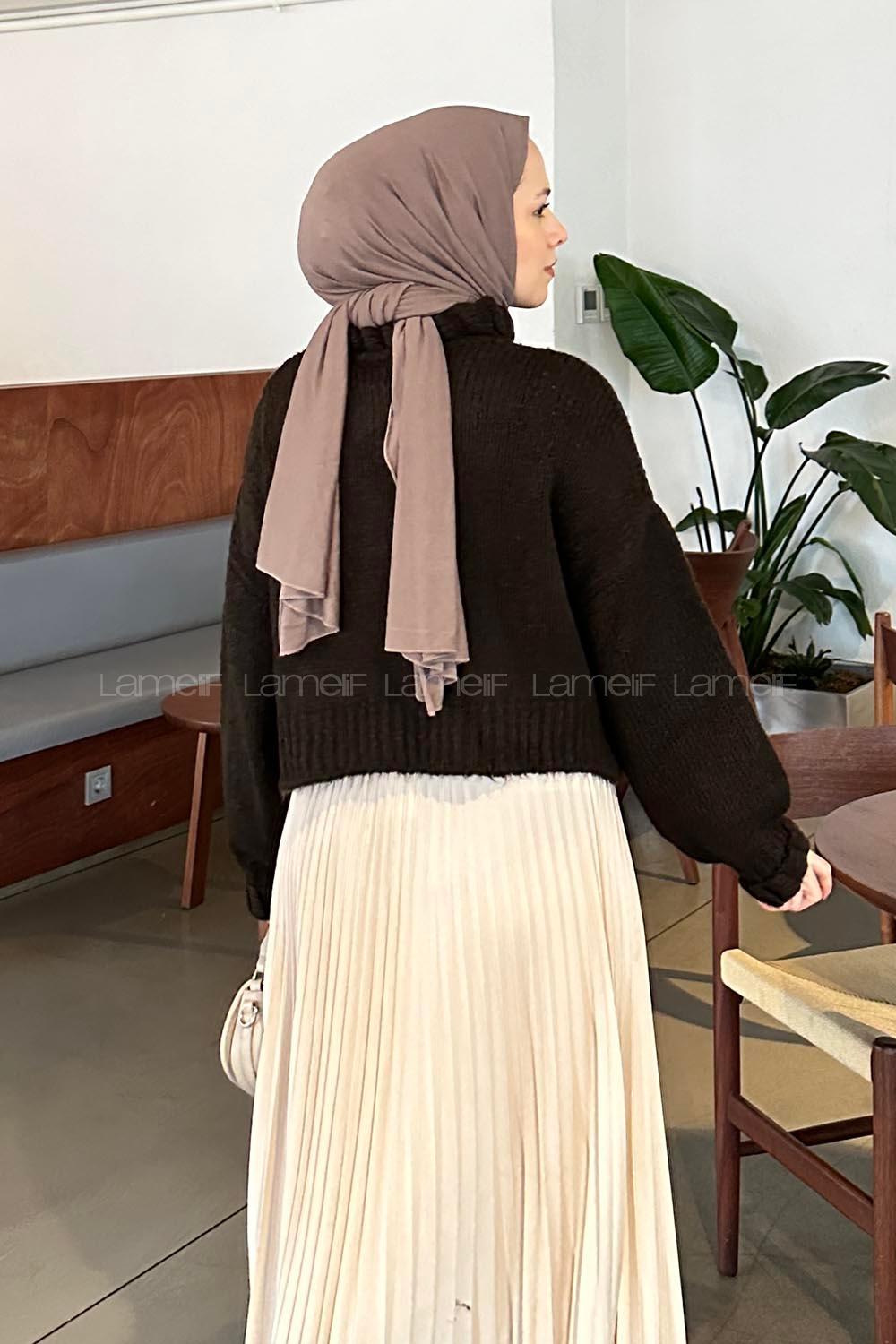 Lamelif Crop Kazak Acı Kahve