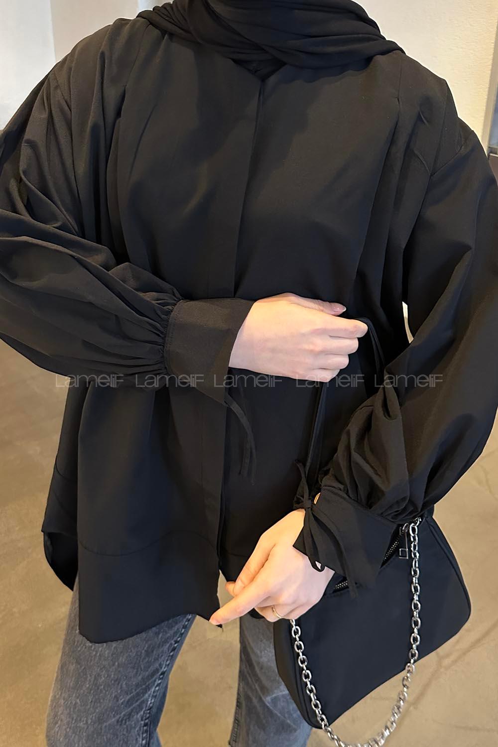 Lamelif Manşeti Biyeli Tunik Siyah