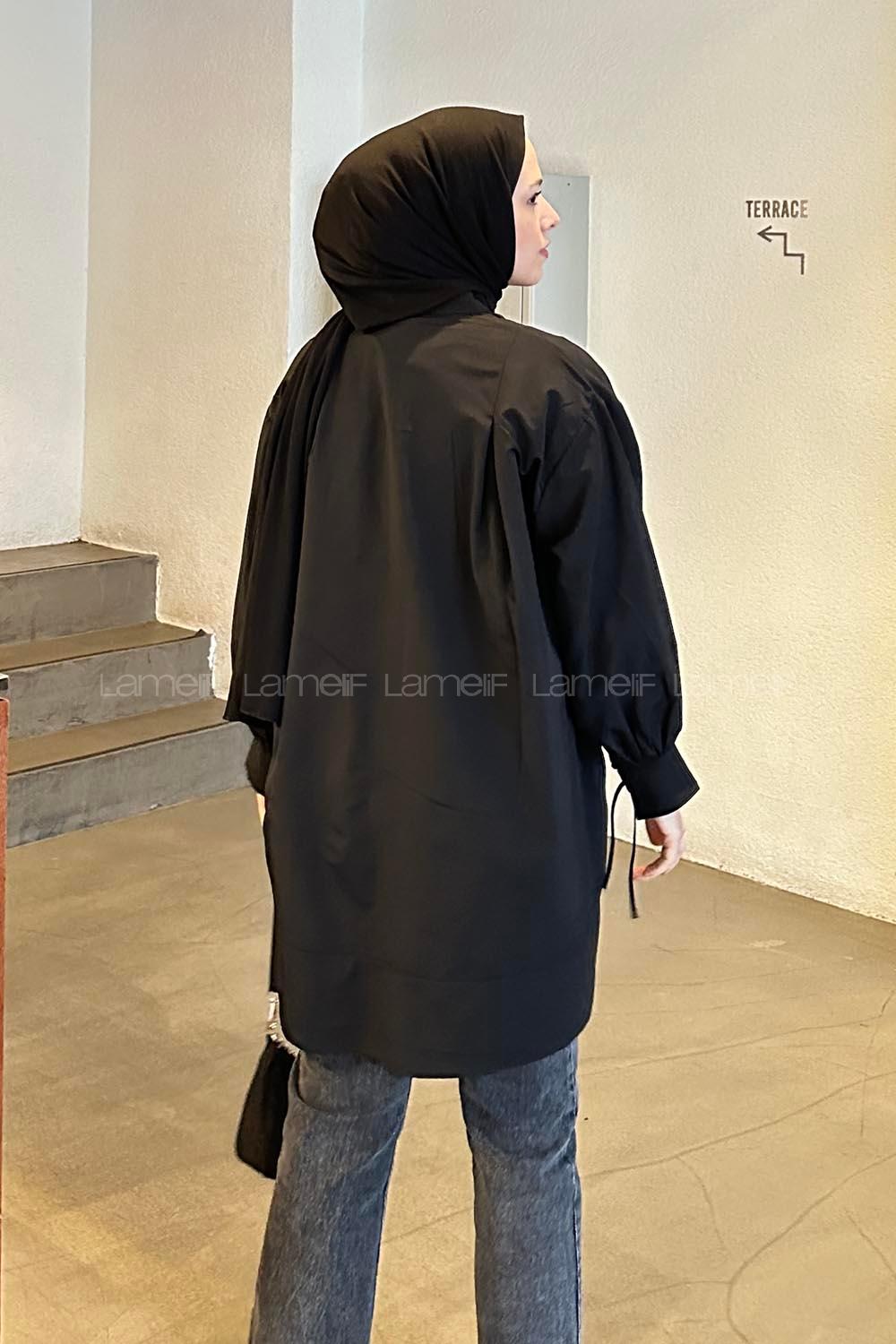 Lamelif Manşeti Biyeli Tunik Siyah