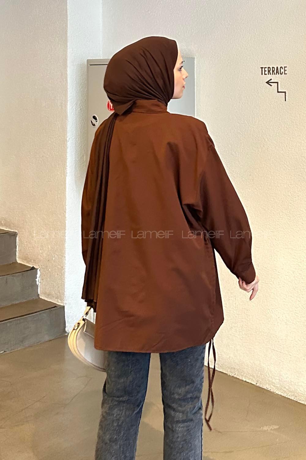 Lamelif Oversize Gömlek Acı Kahve