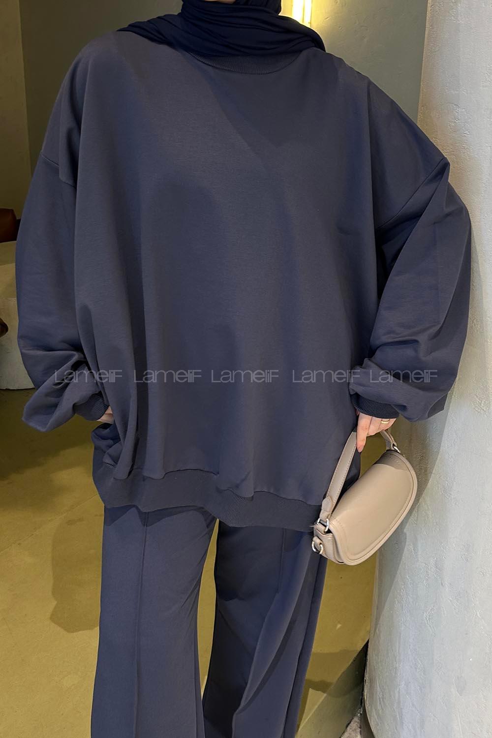 Lamelif Oversize Sweatshirt İkili Tesettür Takım Antrasit