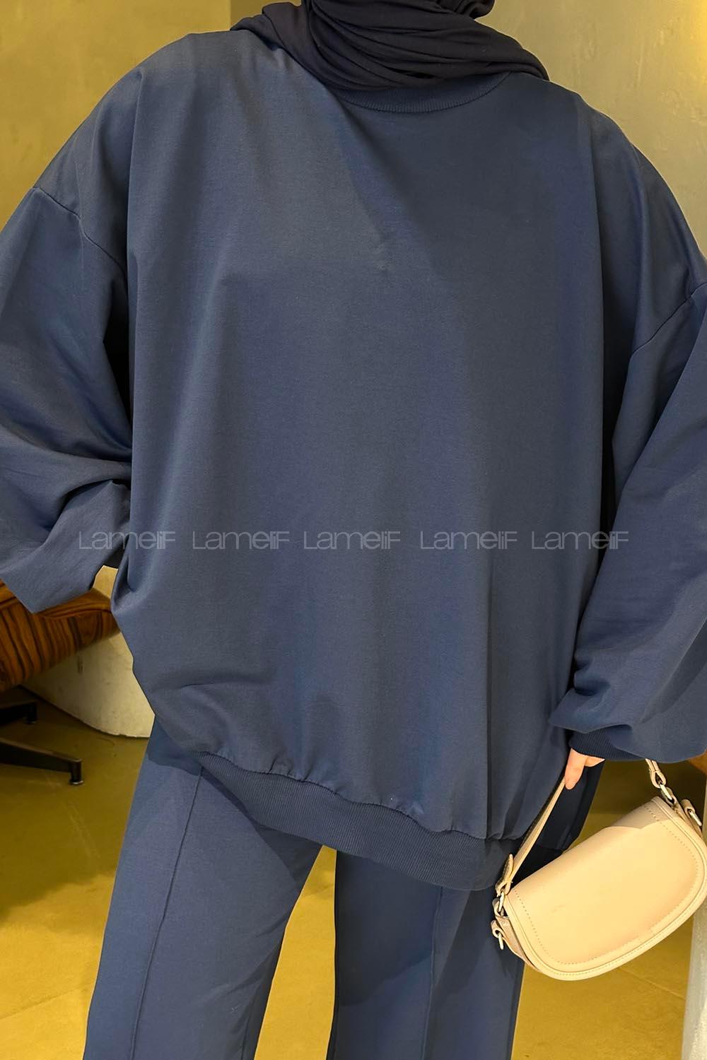 Lamelif Oversize Sweatshirt İkili Tesettür Takım Lacivert