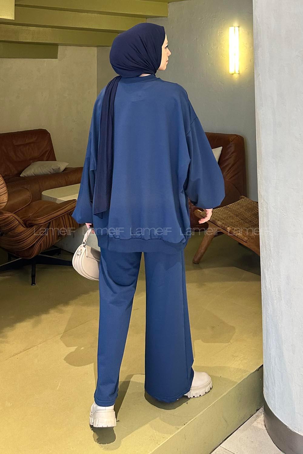 Lamelif Oversize Sweatshirt İkili Tesettür Takım Lacivert