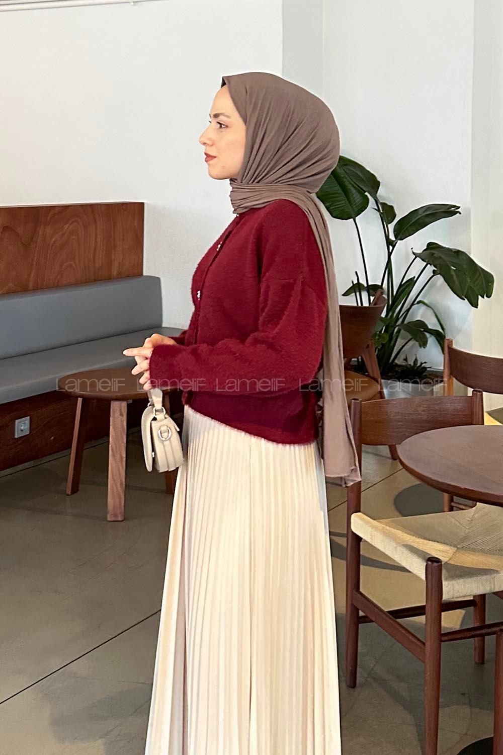 Lamelif Sakallı Basic Hırka Bordo