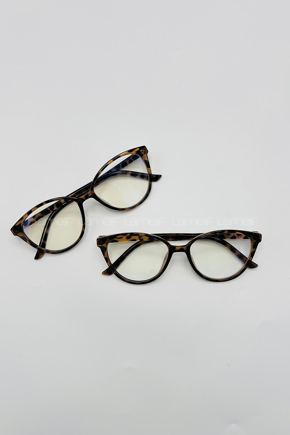 Lamelif Cates Leopar Çerçeve Şeffaf İmaj Gözlük