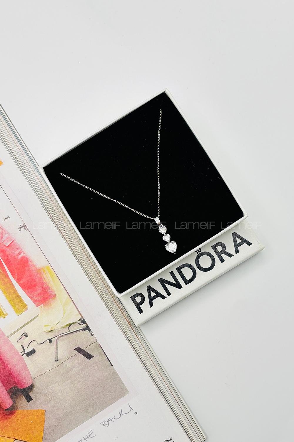 Lamelif Gümüş Kristal Taşlı Zirkon Üç Kalp Kolye