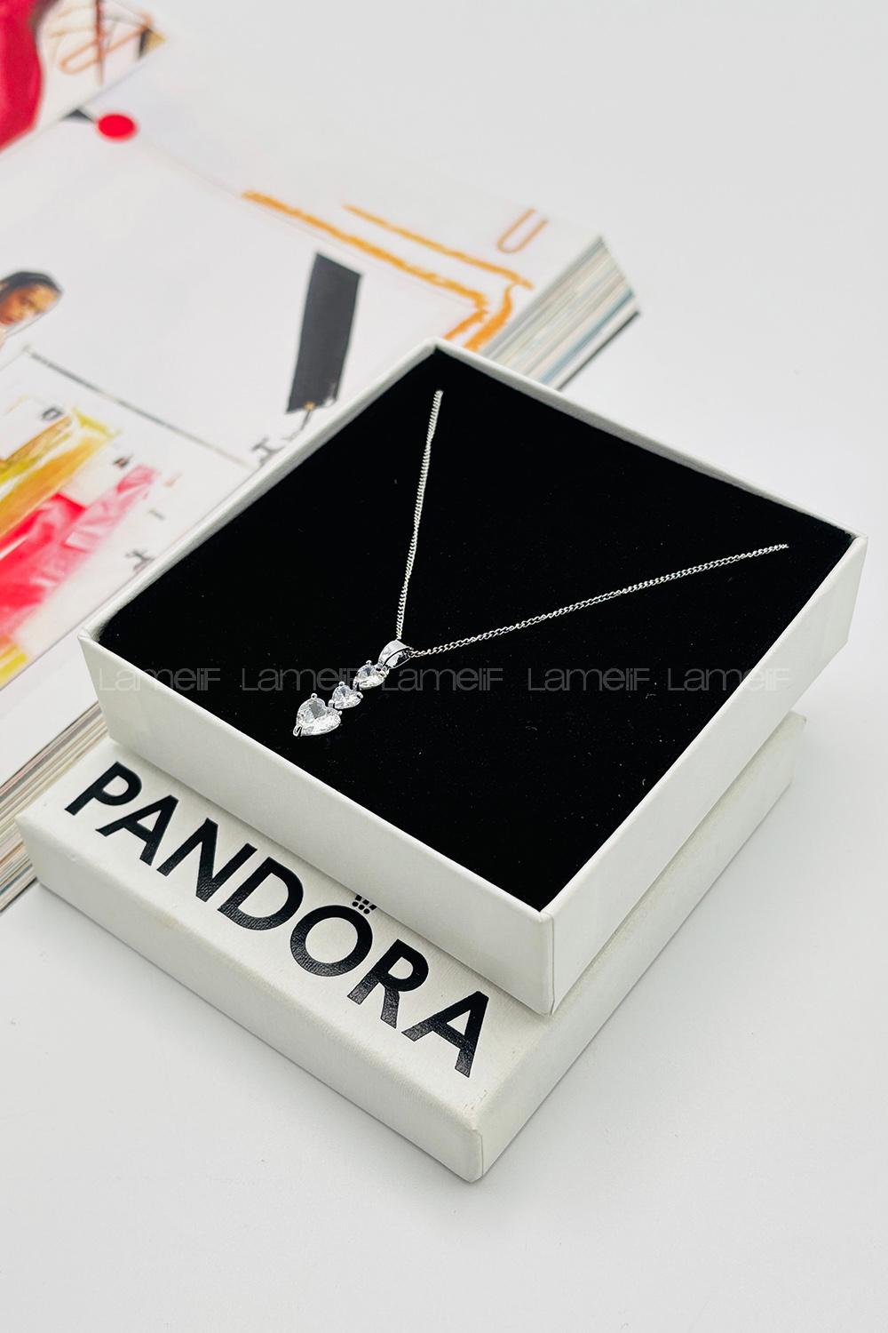 Lamelif Gümüş Kristal Taşlı Zirkon Üç Kalp Kolye