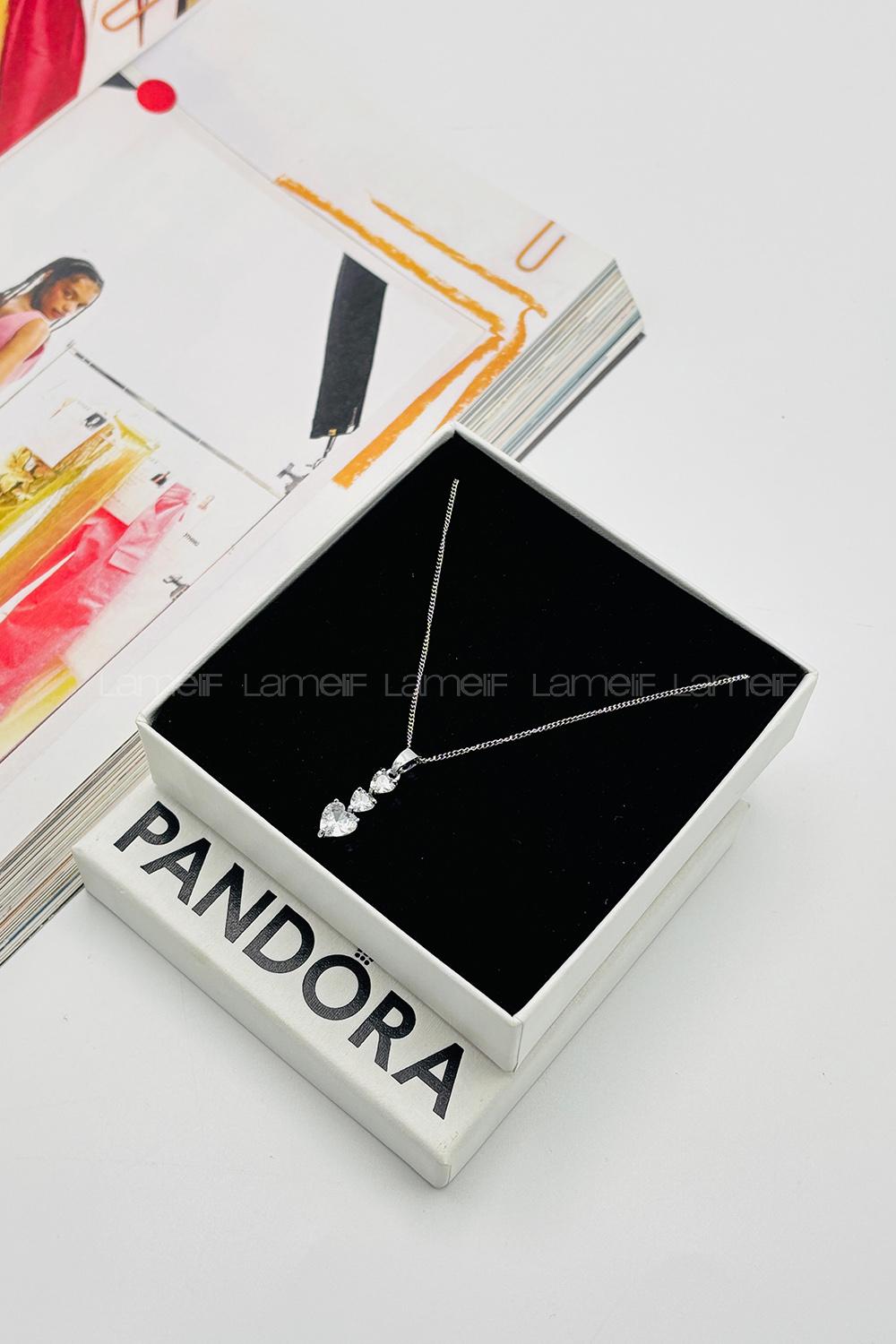 Lamelif Gümüş Kristal Taşlı Zirkon Üç Kalp Kolye