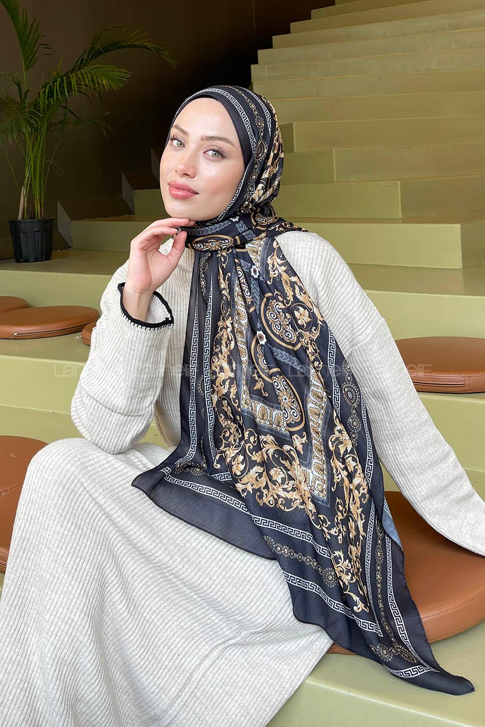 Lamelif Versa Desen Pamuk Şal Siyah