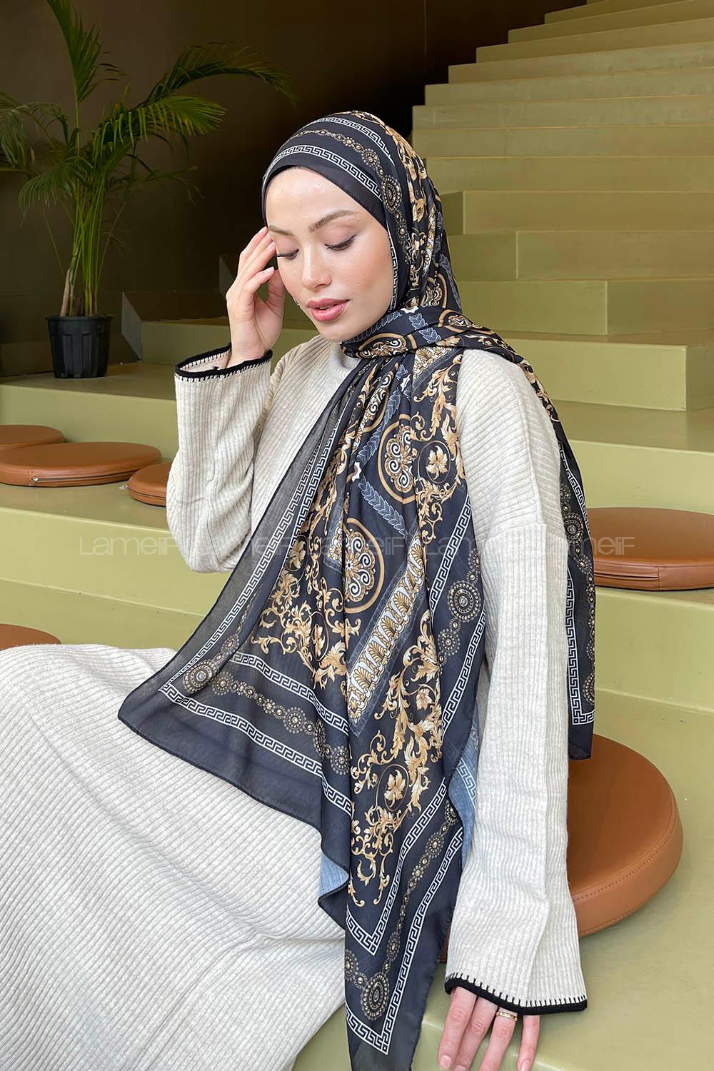 Lamelif Versa Desen Pamuk Şal Siyah