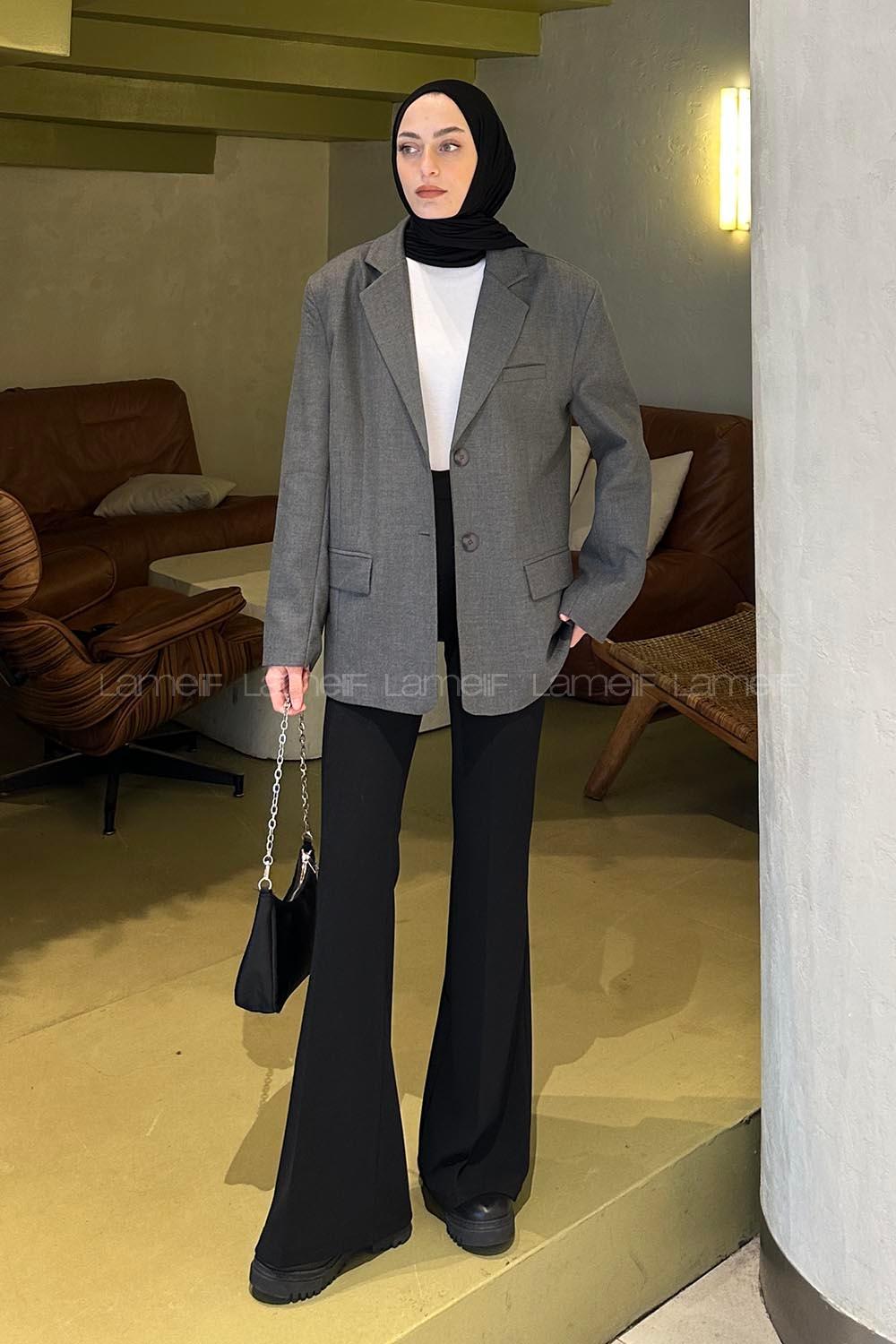 Lamelif Kapak Cep Blazer Ceket Antrasit