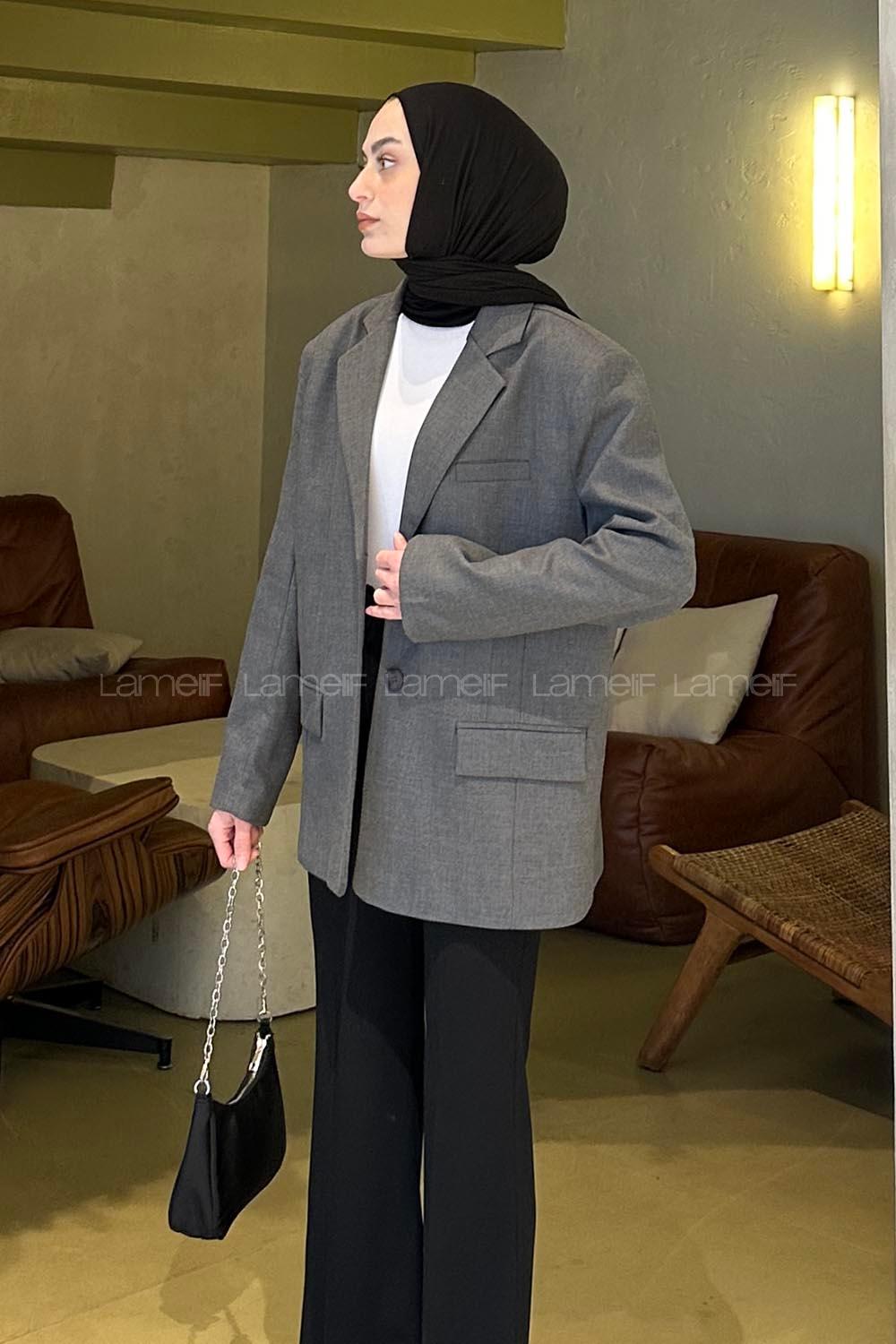 Lamelif Kapak Cep Blazer Ceket Antrasit