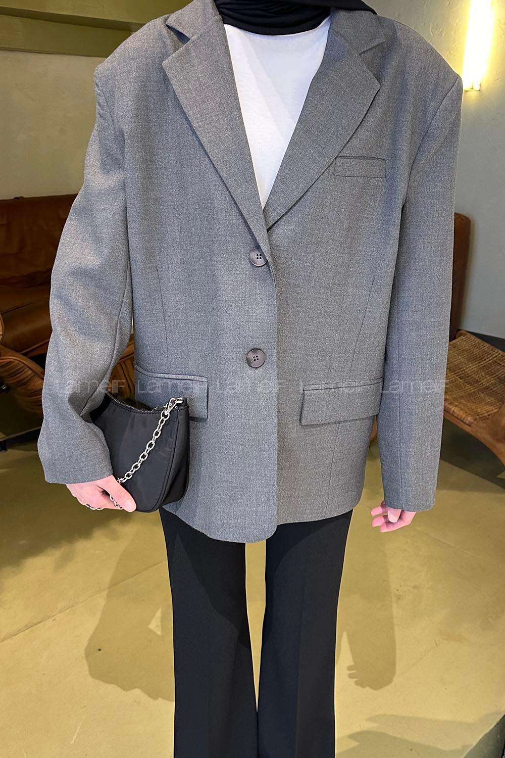Lamelif Kapak Cep Blazer Ceket Antrasit