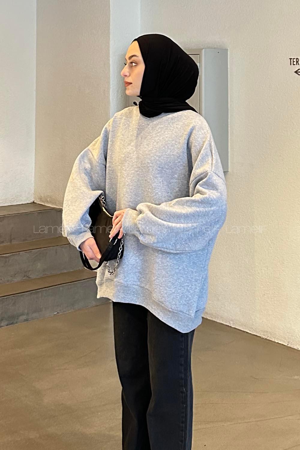 Lamelif Jasmin Bisiklet Yaka Oversize Sweat Gri