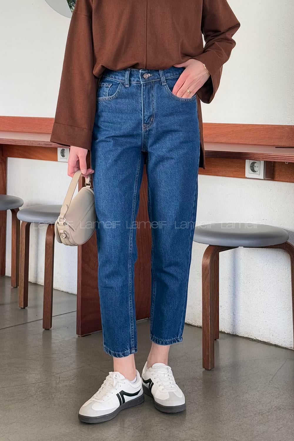 Lamelif Koyu Mavi Mom Jean Pantolon