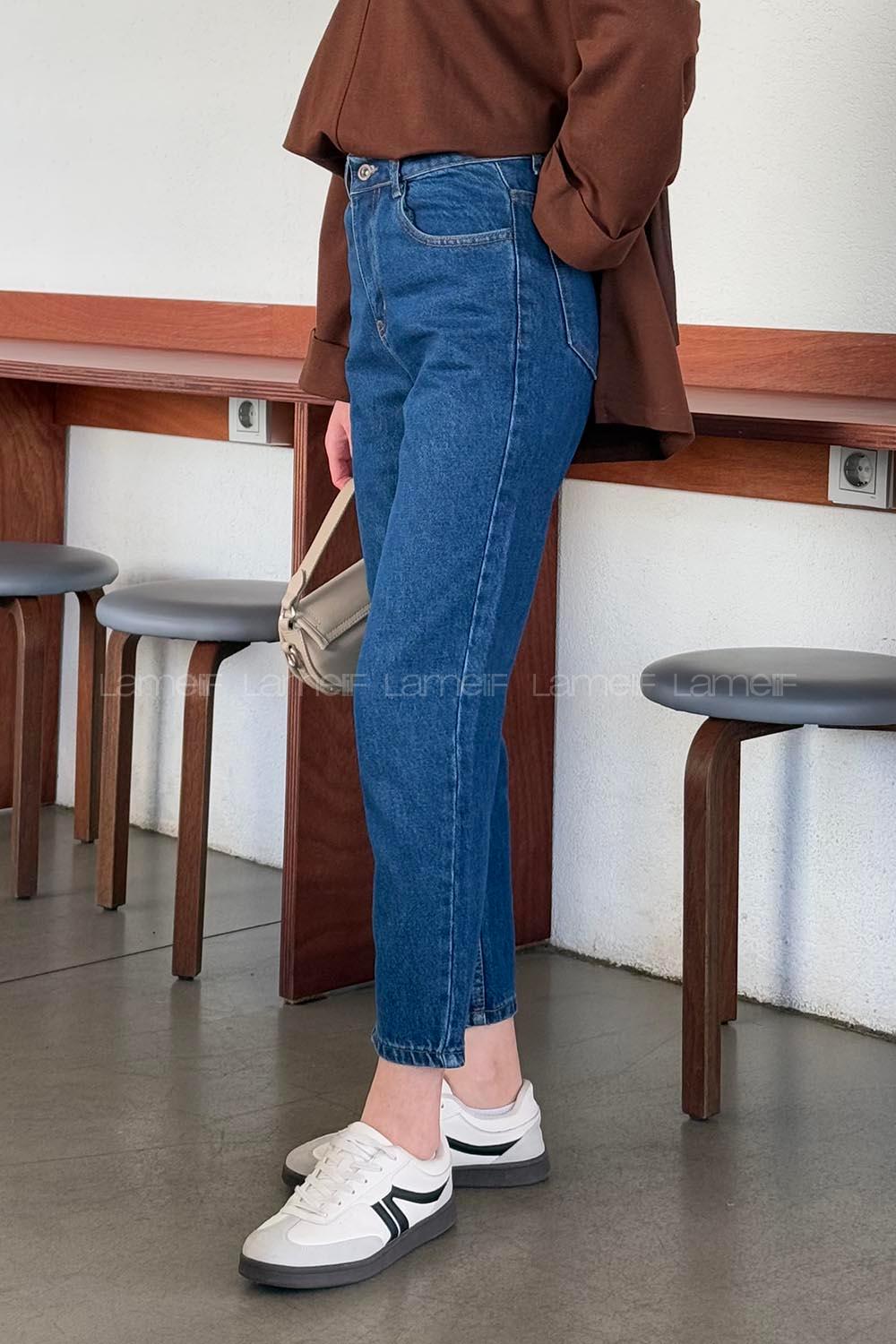 Lamelif Koyu Mavi Mom Jean Pantolon