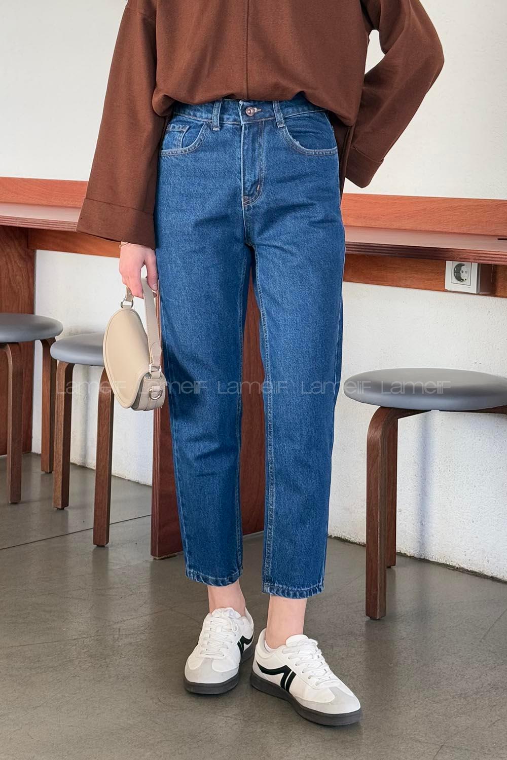 Lamelif Koyu Mavi Mom Jean Pantolon