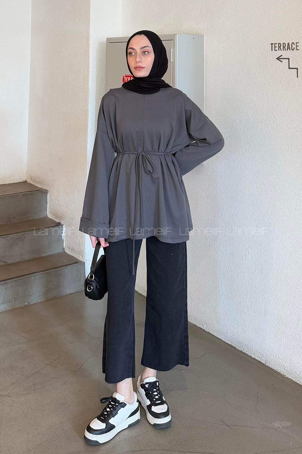 Lamelif Yırtmaç Detaylı Sweat Antrasit