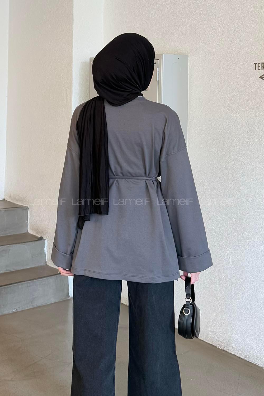 Lamelif Yırtmaç Detaylı Sweat Antrasit