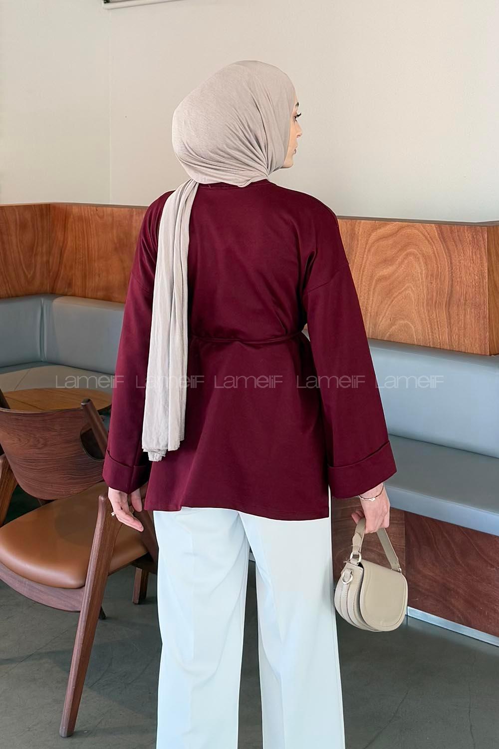 Lamelif Yırtmaç Detaylı Sweat Bordo