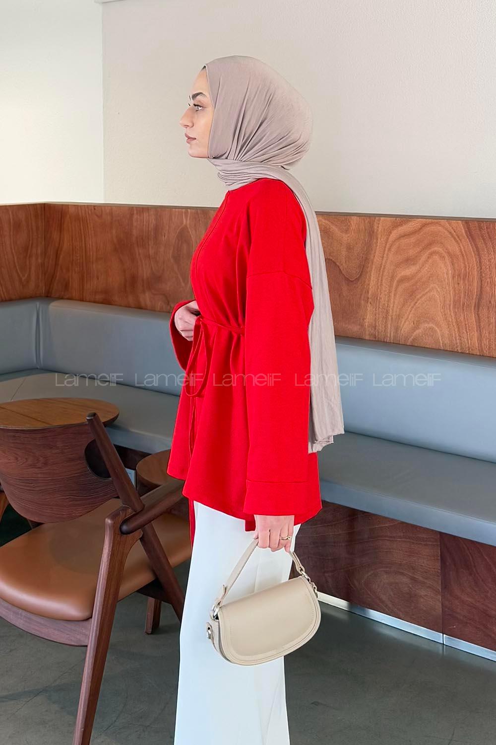 Lamelif Yırtmaç Detaylı Sweat Nar Çiçeği