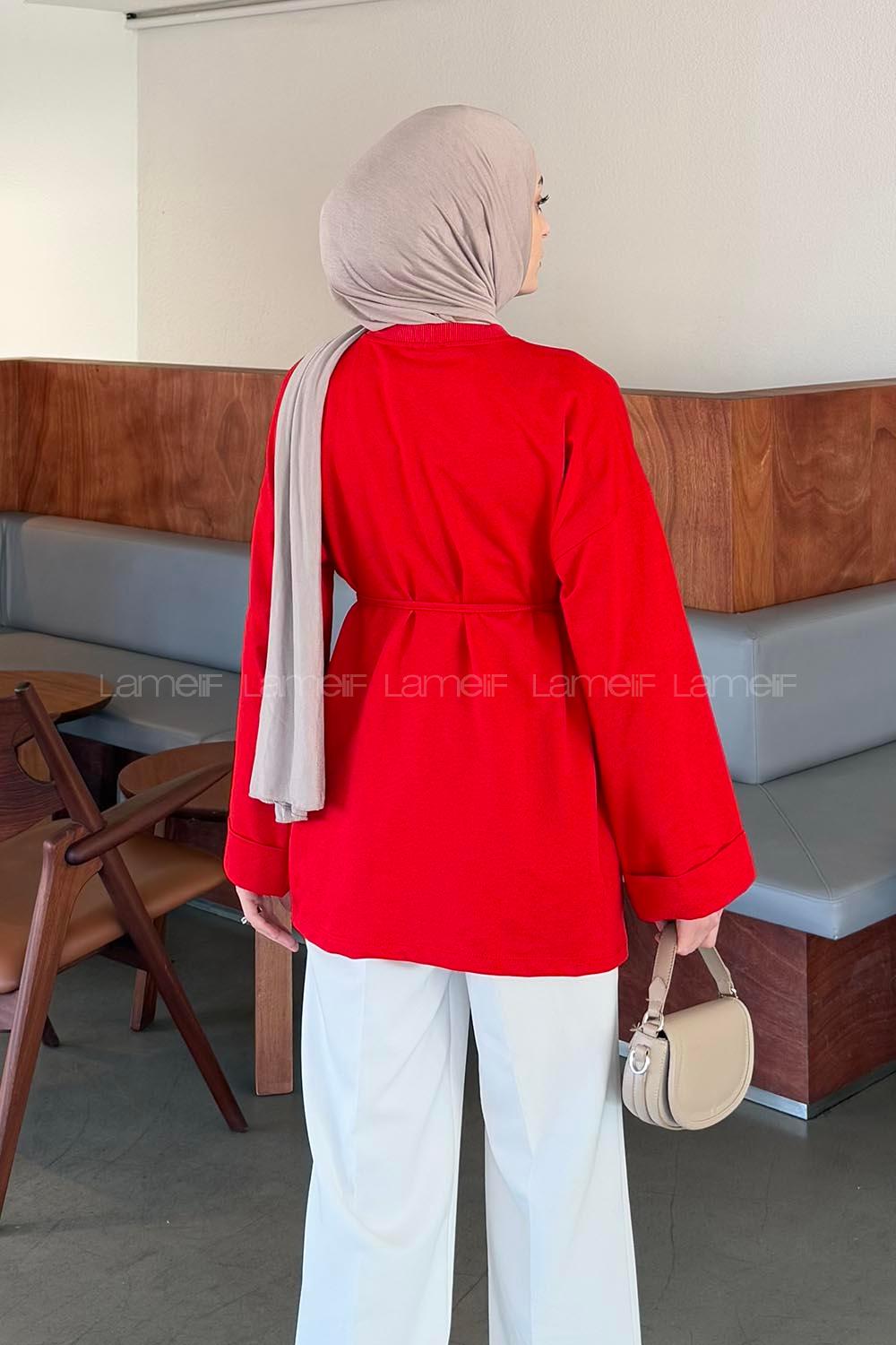 Lamelif Yırtmaç Detaylı Sweat Nar Çiçeği