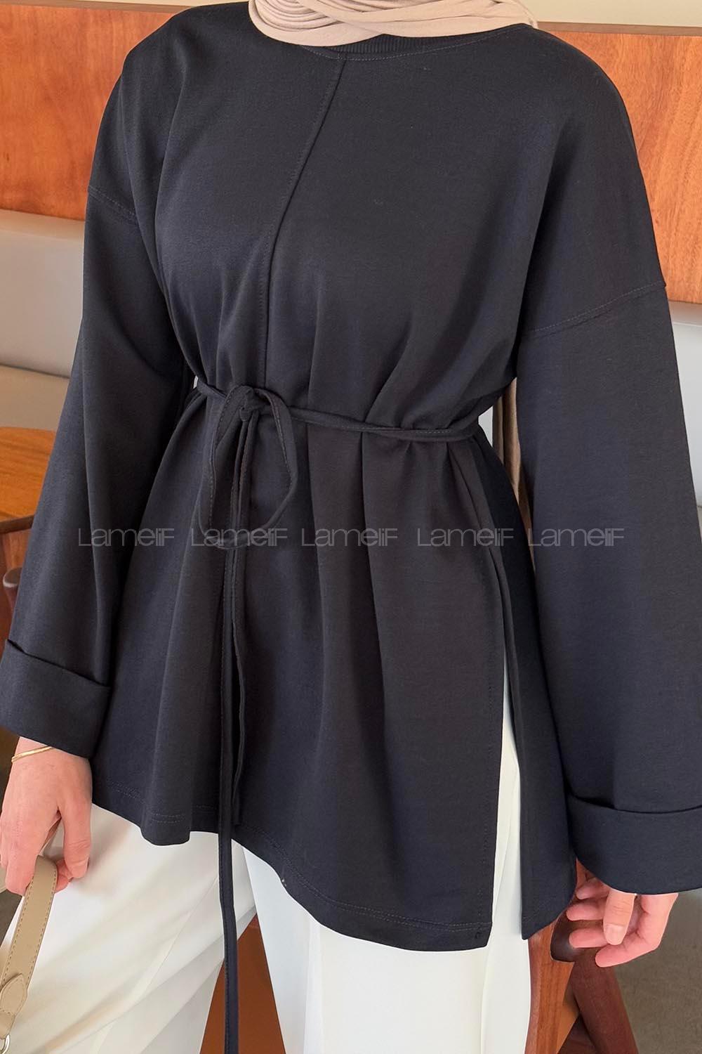 Lamelif Yırtmaç Detaylı Sweat Lacivert